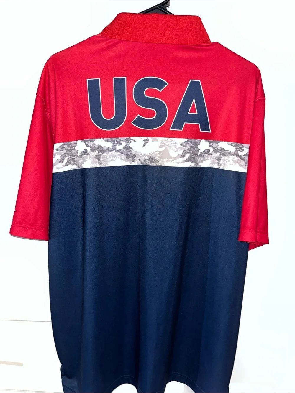 Blue Red Camo Stripe Team USA Ryder Cup Golf Polo Shirt XL Lightweight Quick Dry